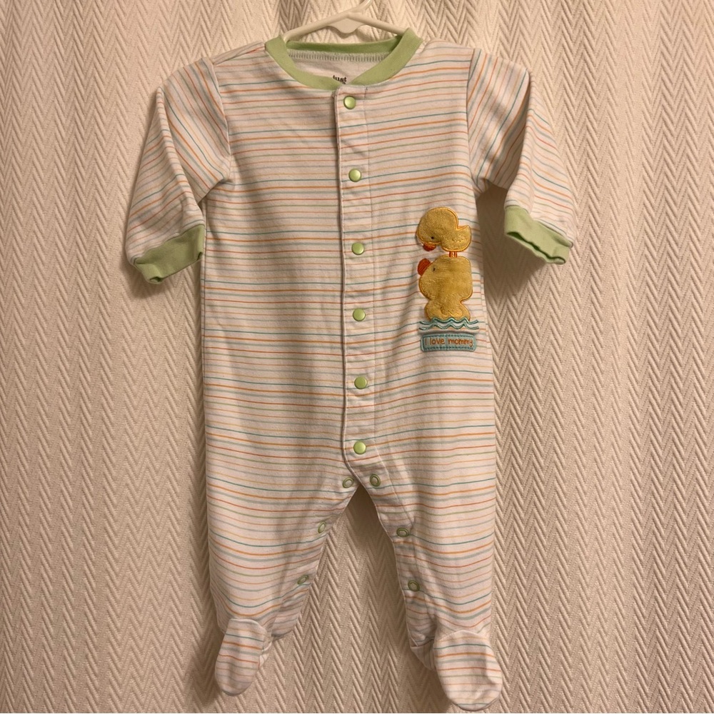 Just One Year Striped Duck Embroidered Kids One Piece I Love Mommy